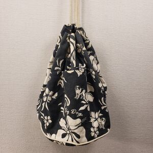 Vintage Big Dogs Aloha Tropical Cinch Bag Drawstring Floral Black White Duffel